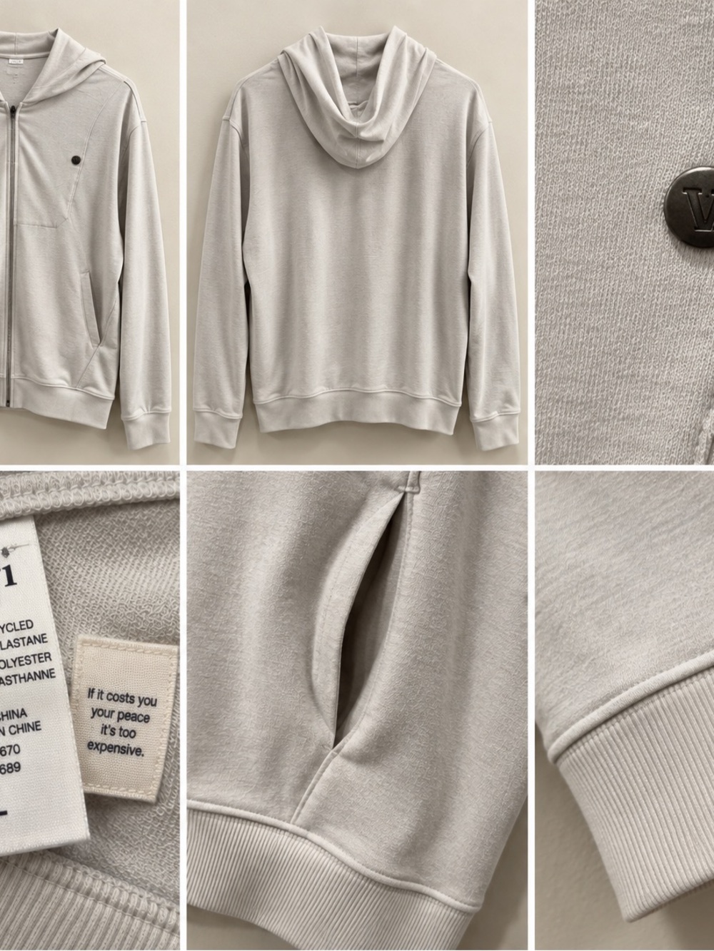 Vuori Light Gray Full-Zip Hoodie